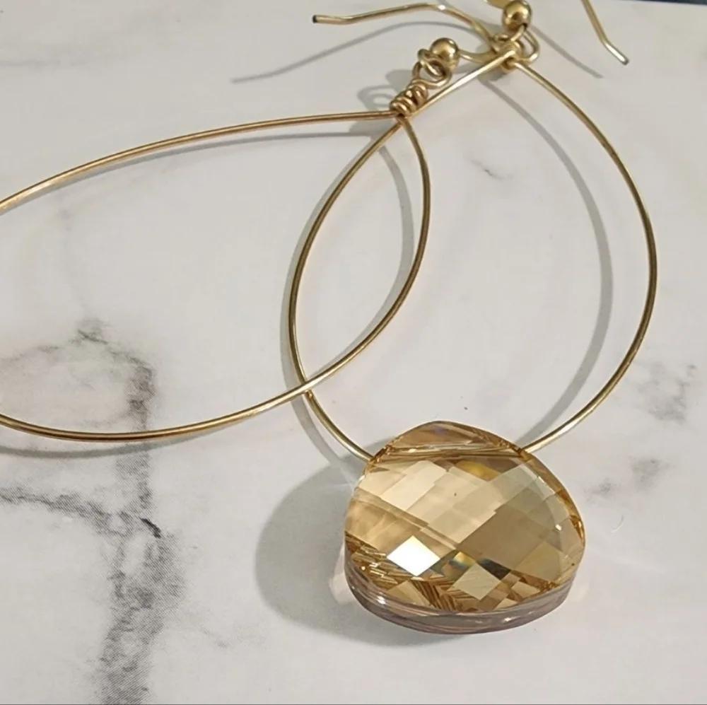 Champagne Crystal Matte Gold Inset Oval Earrings